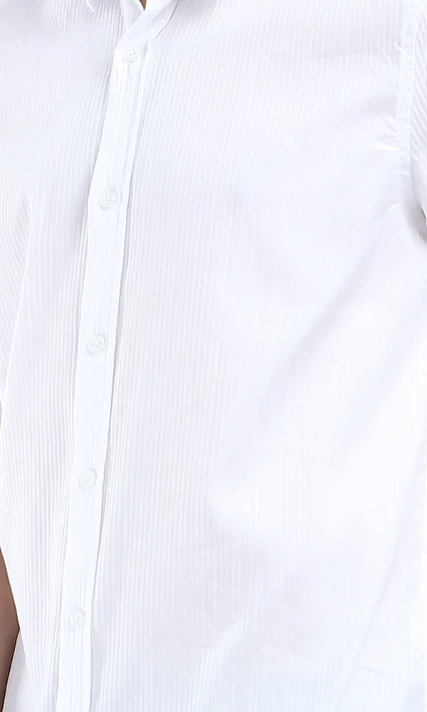 47274 Self Striped Formal White Long Sleeves Shirt