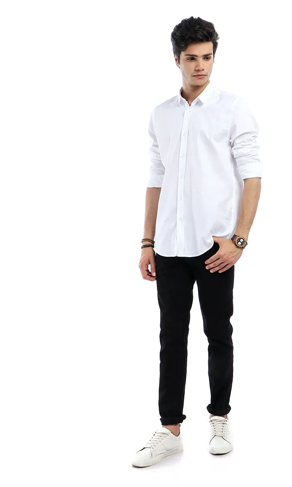 47274 Self Striped Formal White Long Sleeves Shirt