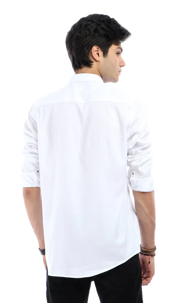 47274 Self Striped Formal White Long Sleeves Shirt