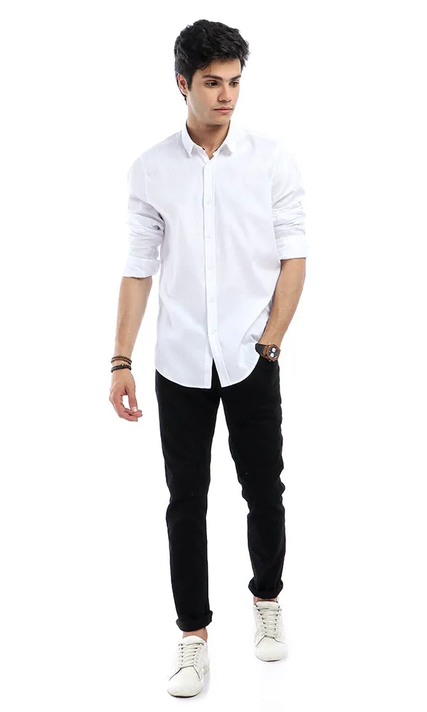 47274 Self Striped Formal White Long Sleeves Shirt