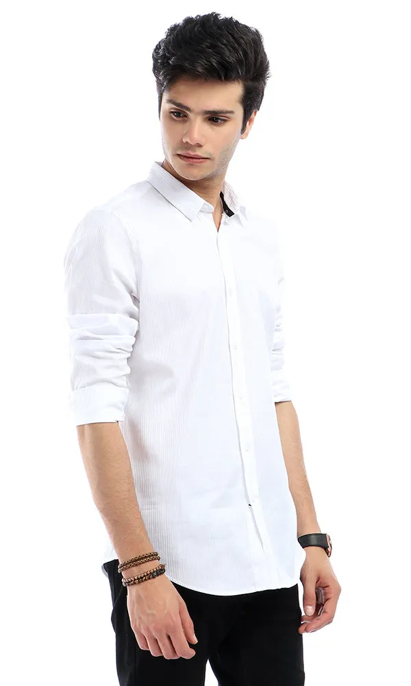 47274 Self Striped Formal White Long Sleeves Shirt