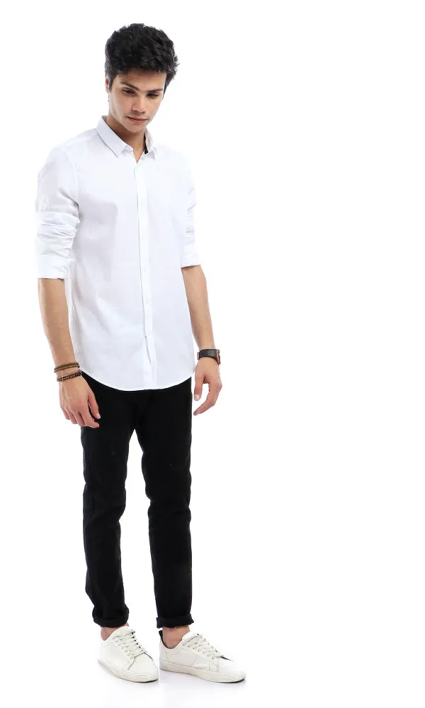 47274 Self Striped Formal White Long Sleeves Shirt