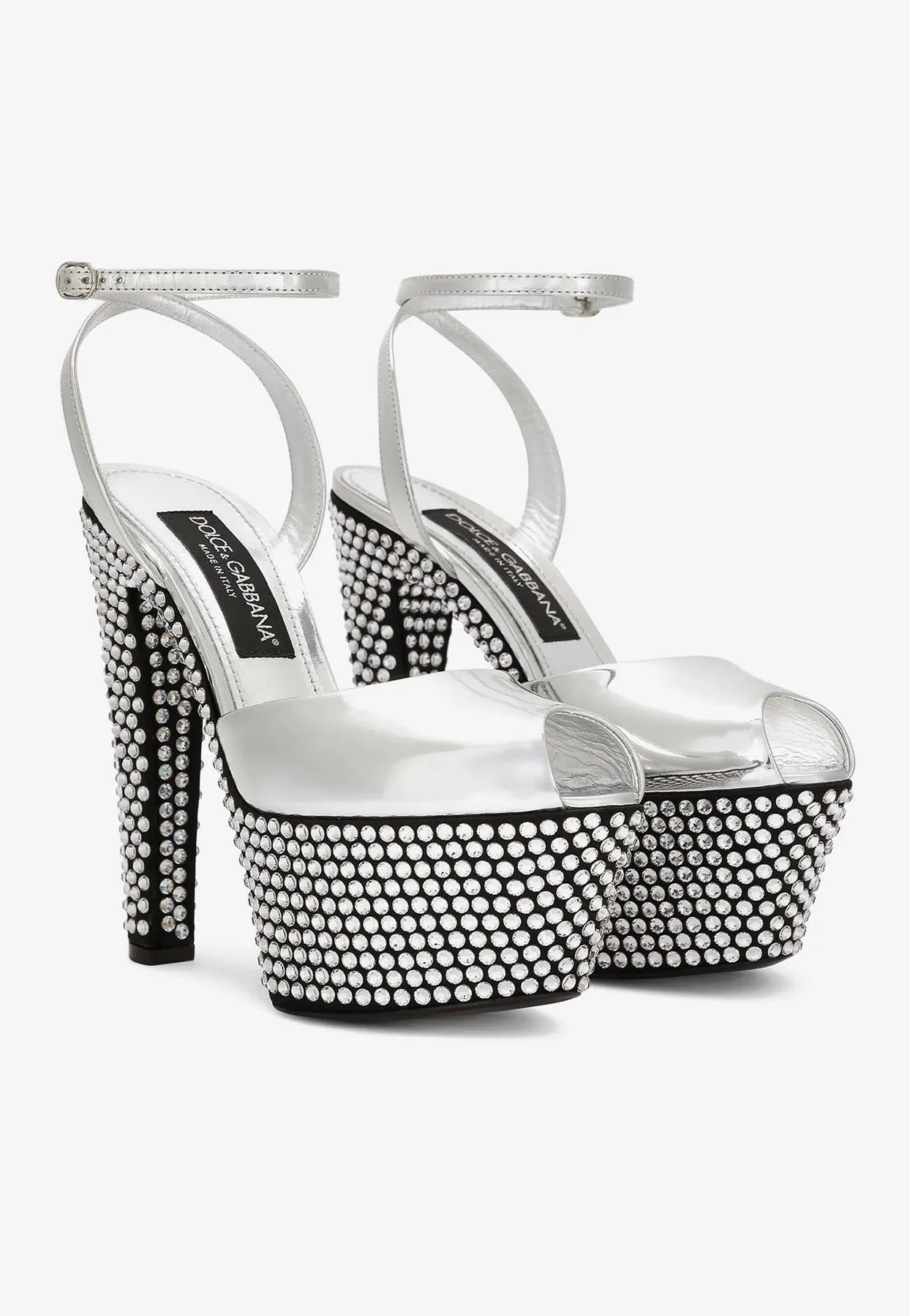90 Mirror-Effect Rhinestone-Embellished Platform Sandals