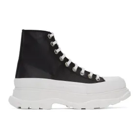 Alexander McQueen Black and White Leather Tread Slick Boots
