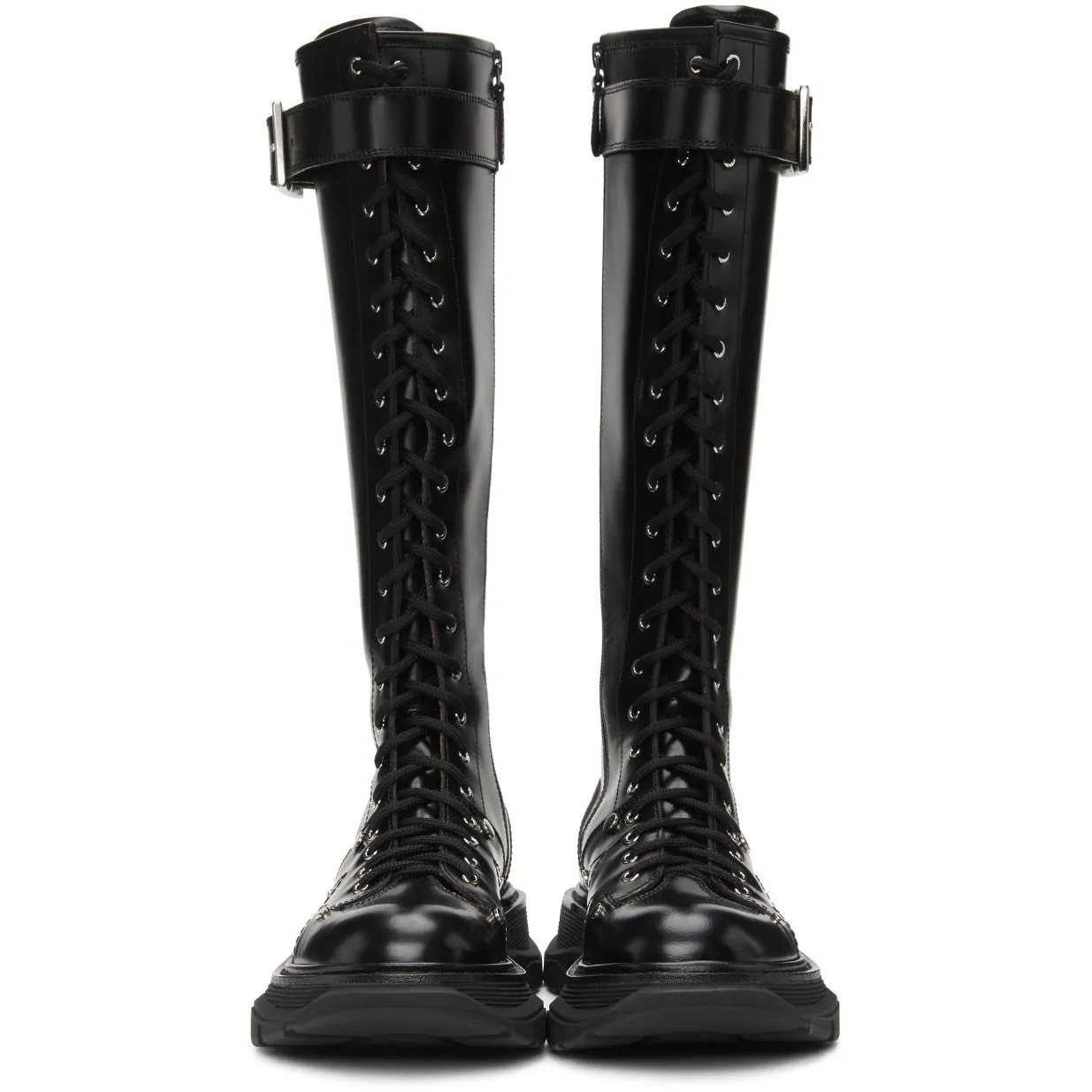Alexander McQueen Black Tread Slick Lace-Up Tall Boots