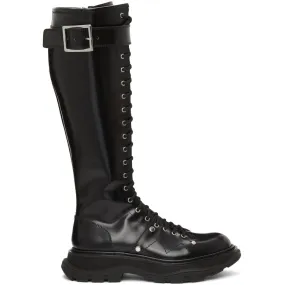 Alexander McQueen Black Tread Slick Lace-Up Tall Boots