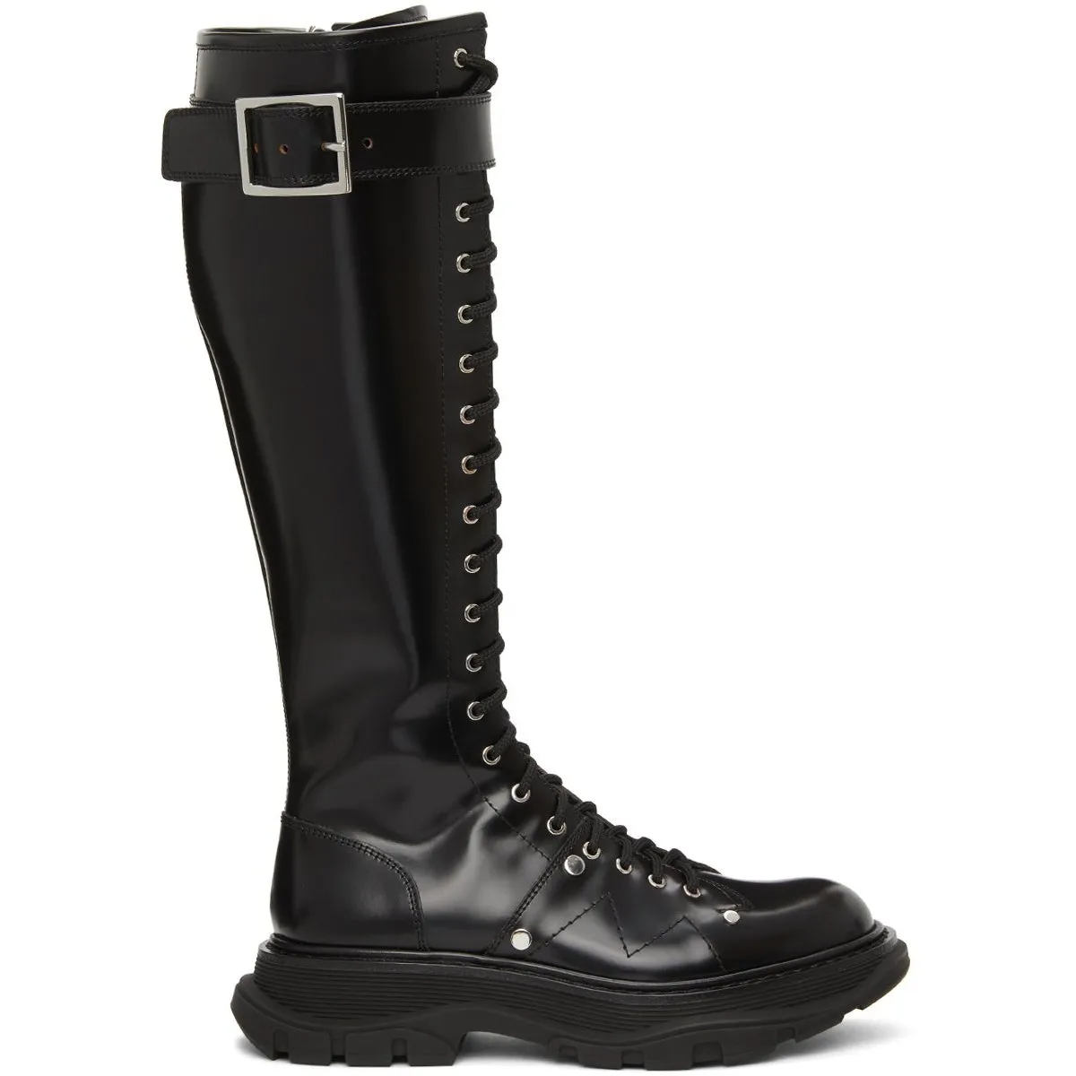 Alexander McQueen Black Tread Slick Lace-Up Tall Boots