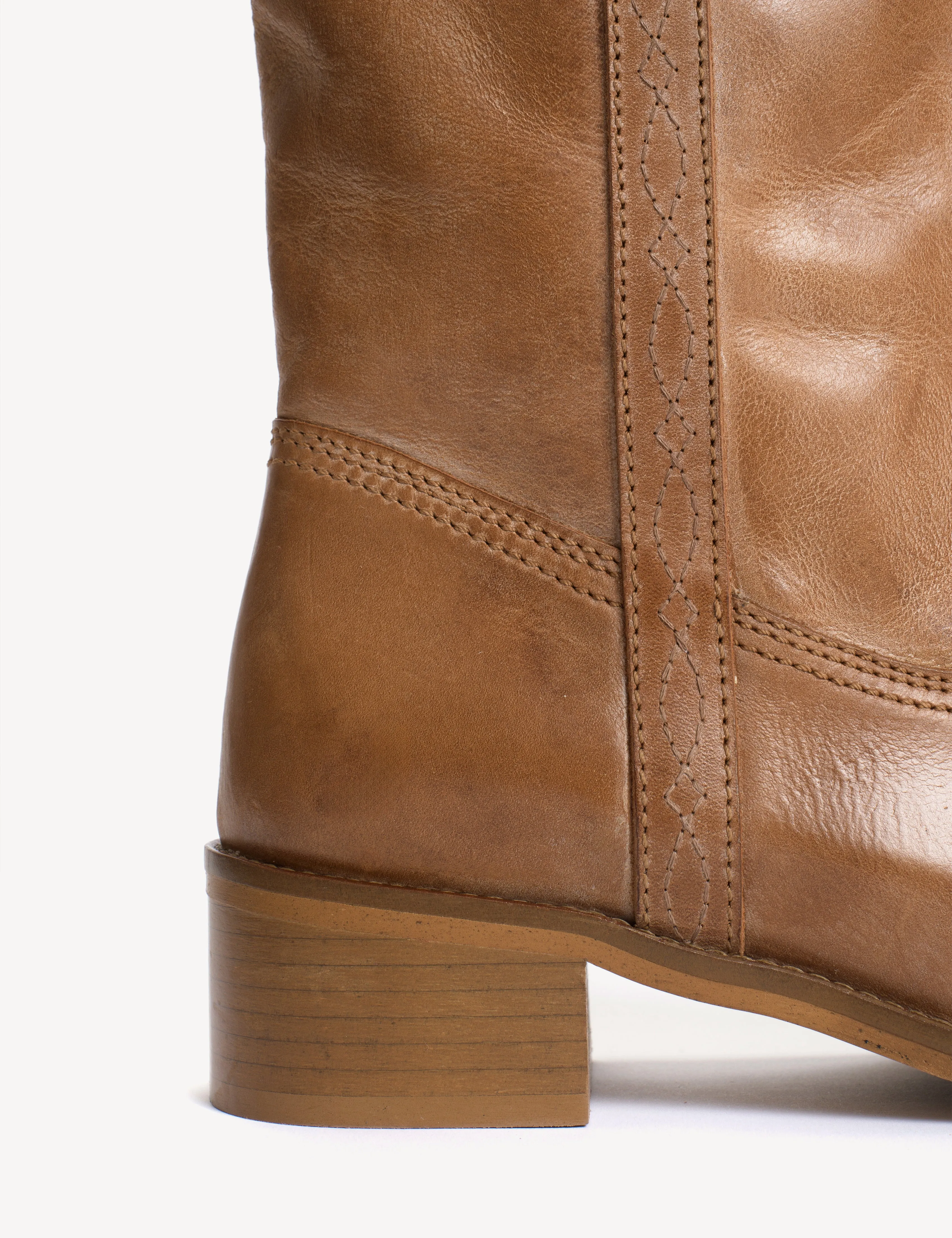 Ann Gaucho Boot With Western Stitchings In Dark Tan Escovado Leather