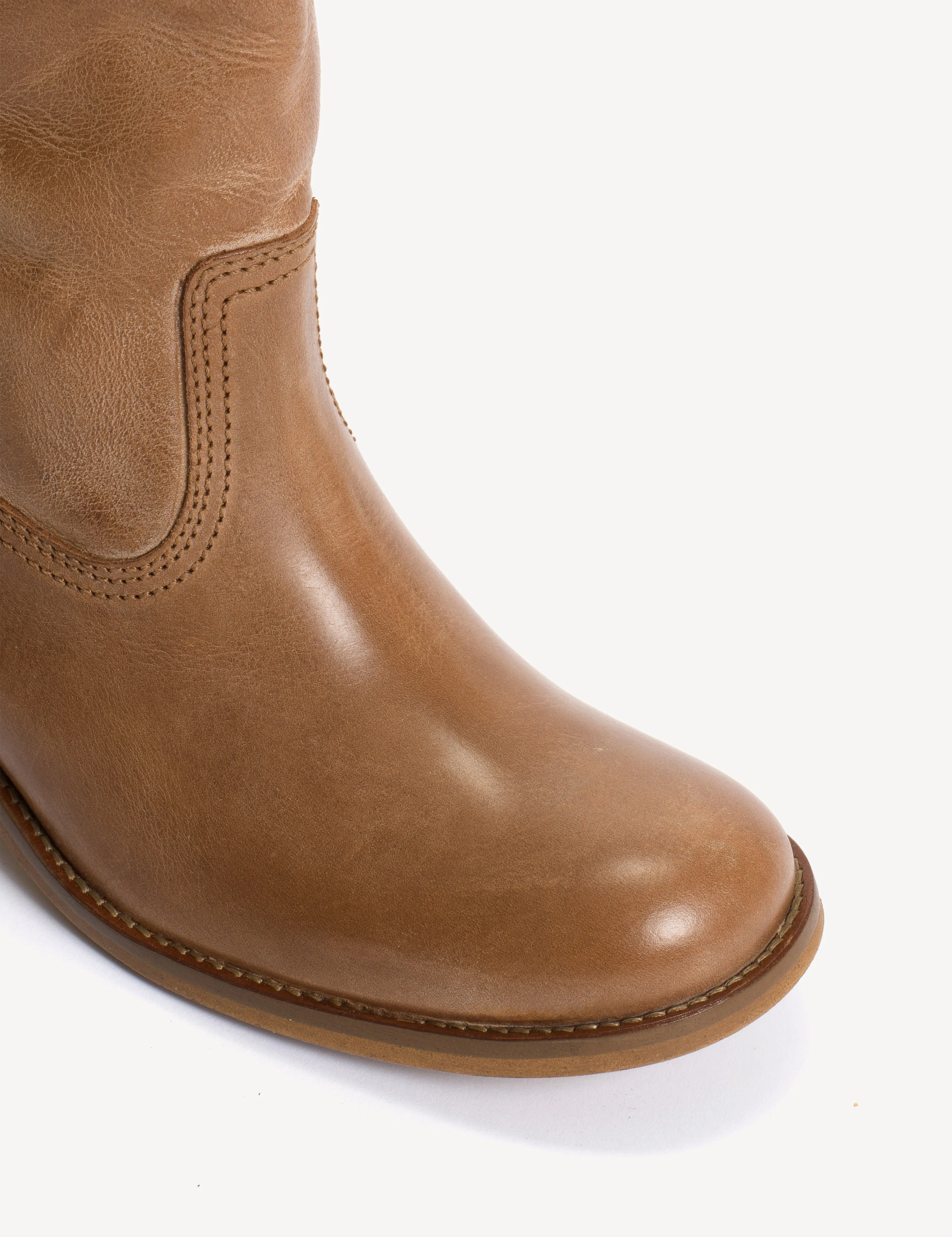 Ann Gaucho Boot With Western Stitchings In Dark Tan Escovado Leather