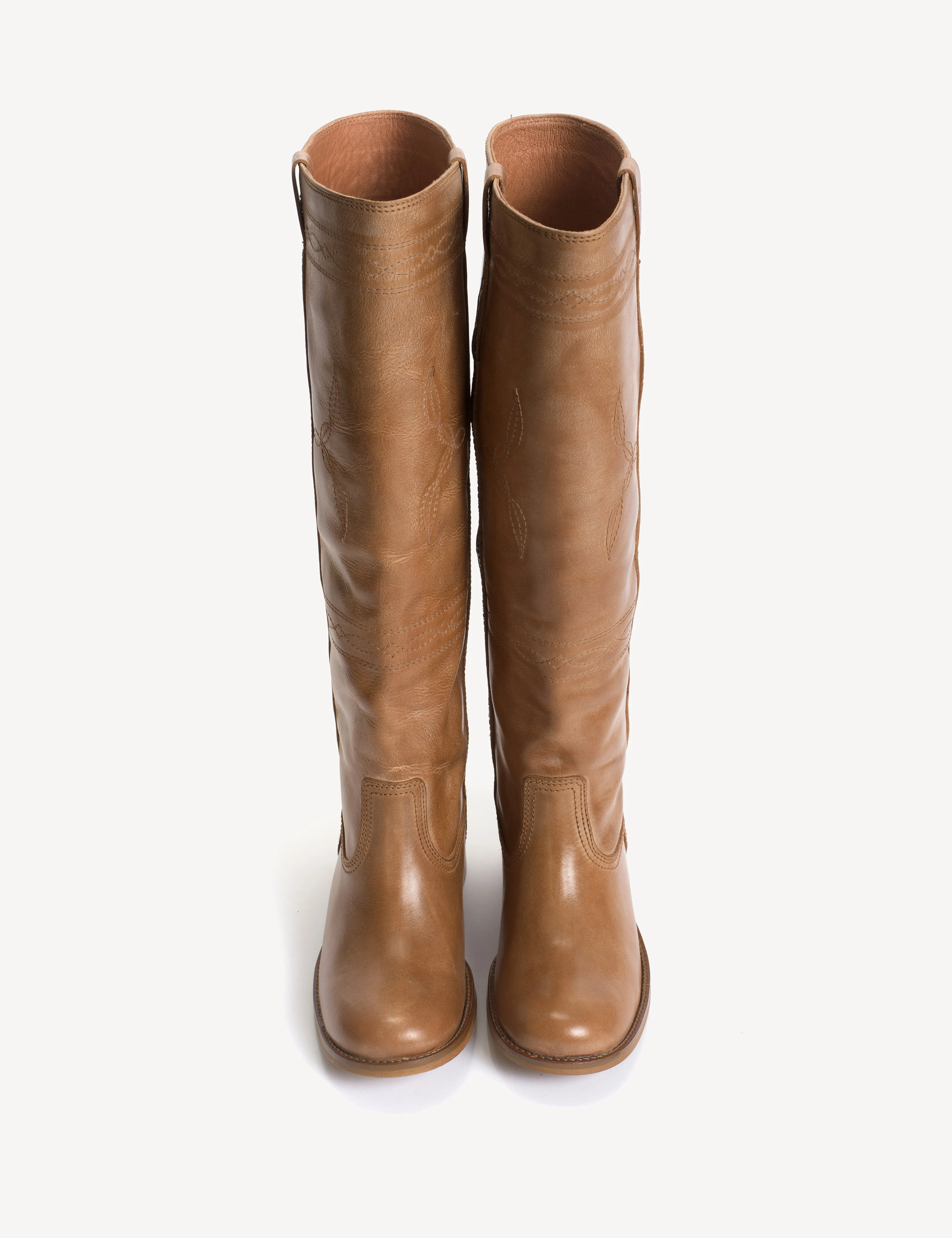 Ann Gaucho Boot With Western Stitchings In Dark Tan Escovado Leather