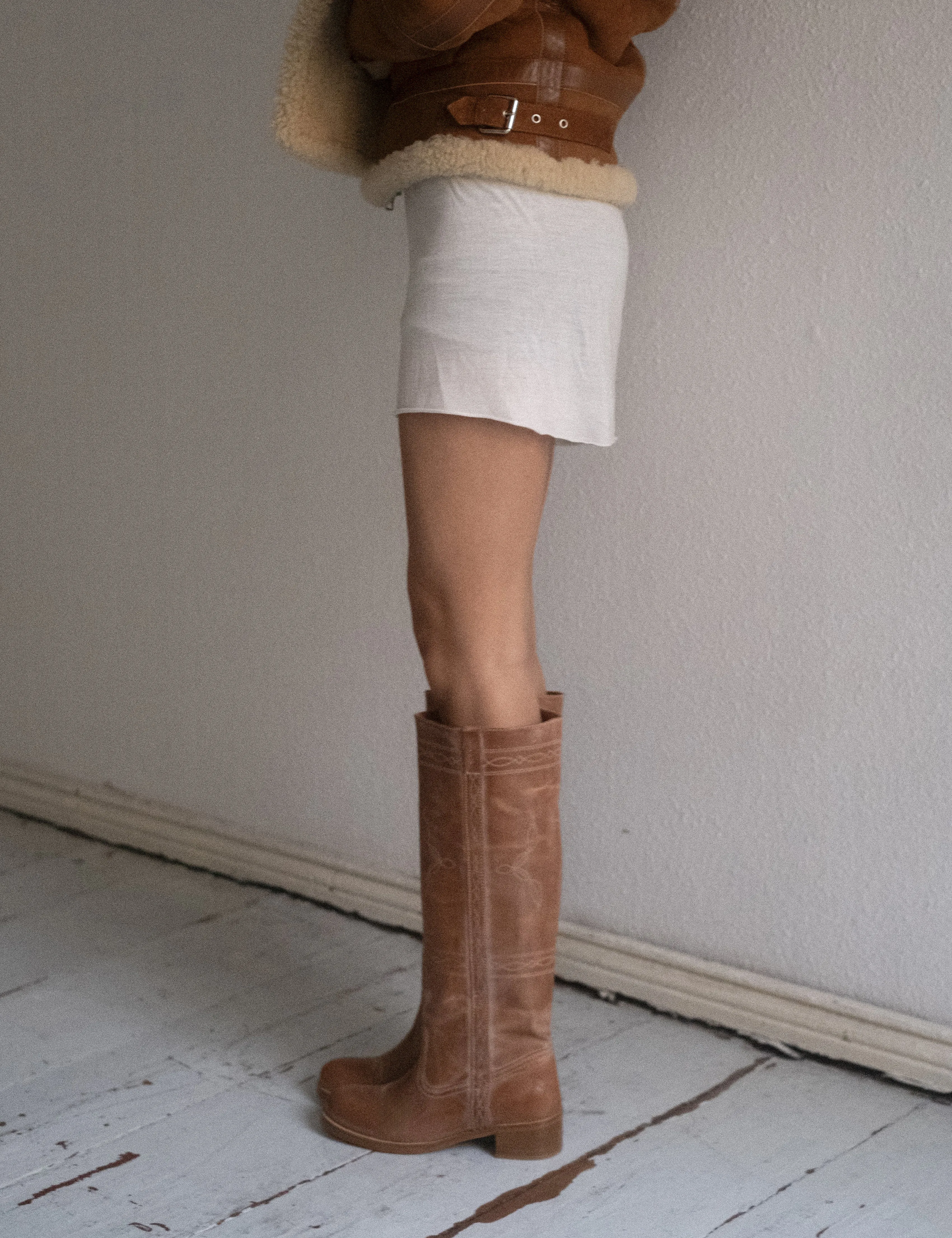 Ann Gaucho Boot With Western Stitchings In Dark Tan Escovado Leather
