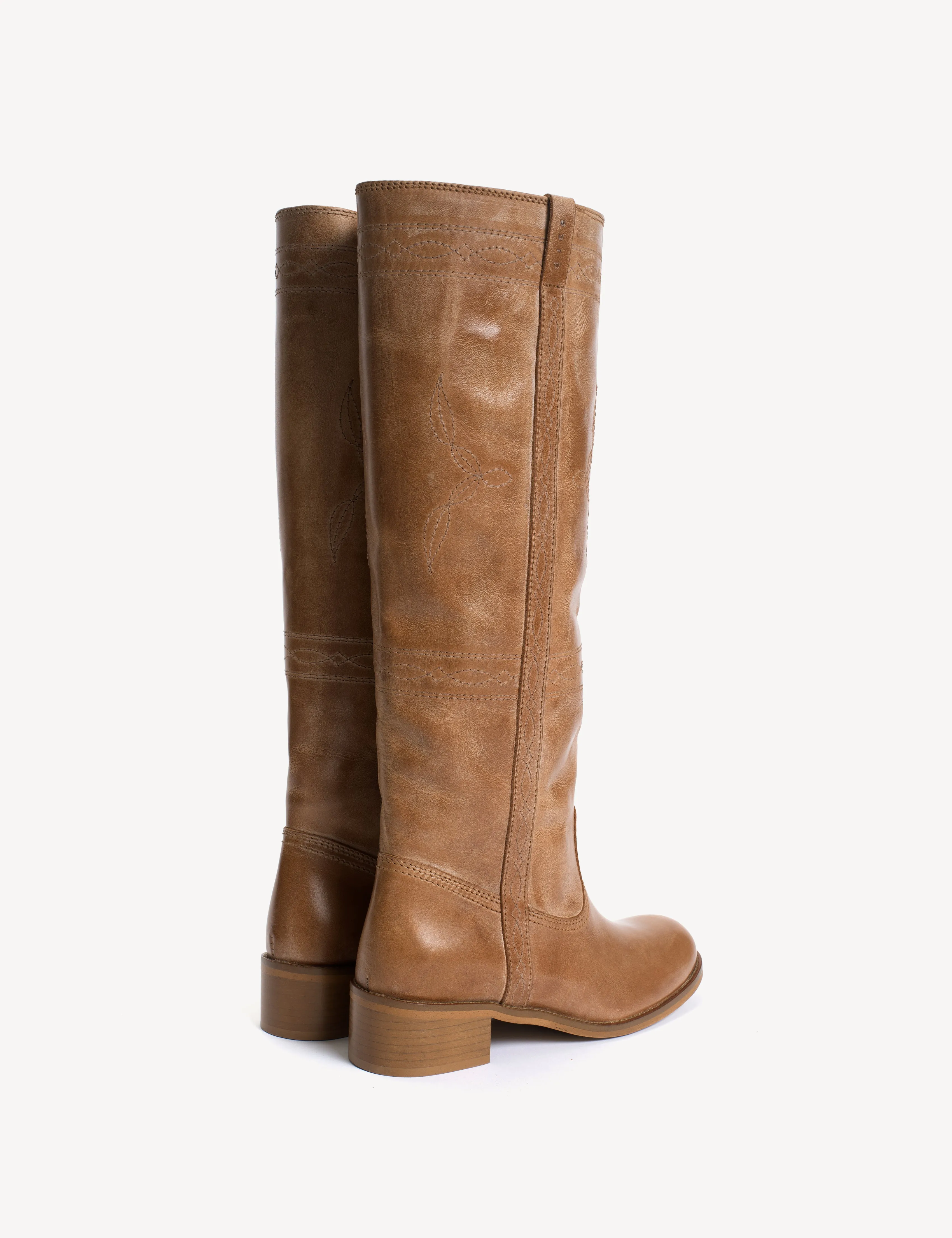 Ann Gaucho Boot With Western Stitchings In Dark Tan Escovado Leather