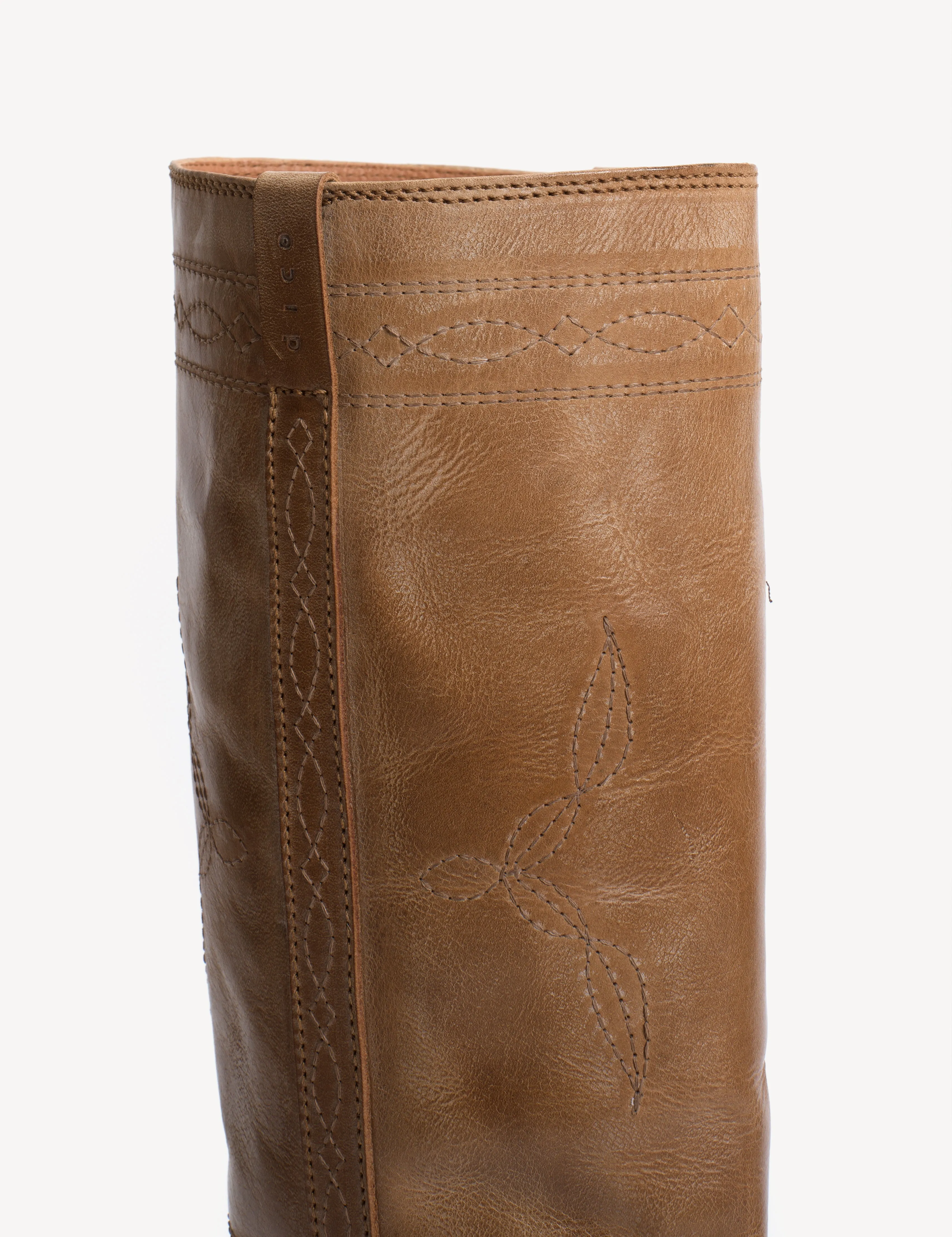 Ann Gaucho Boot With Western Stitchings In Dark Tan Escovado Leather