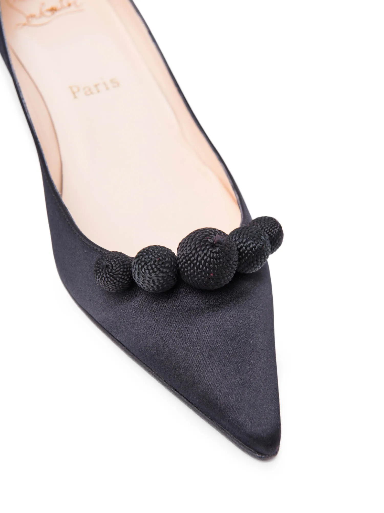 Christian Louboutin Silk Embellished Kitten Heel Shoes Black