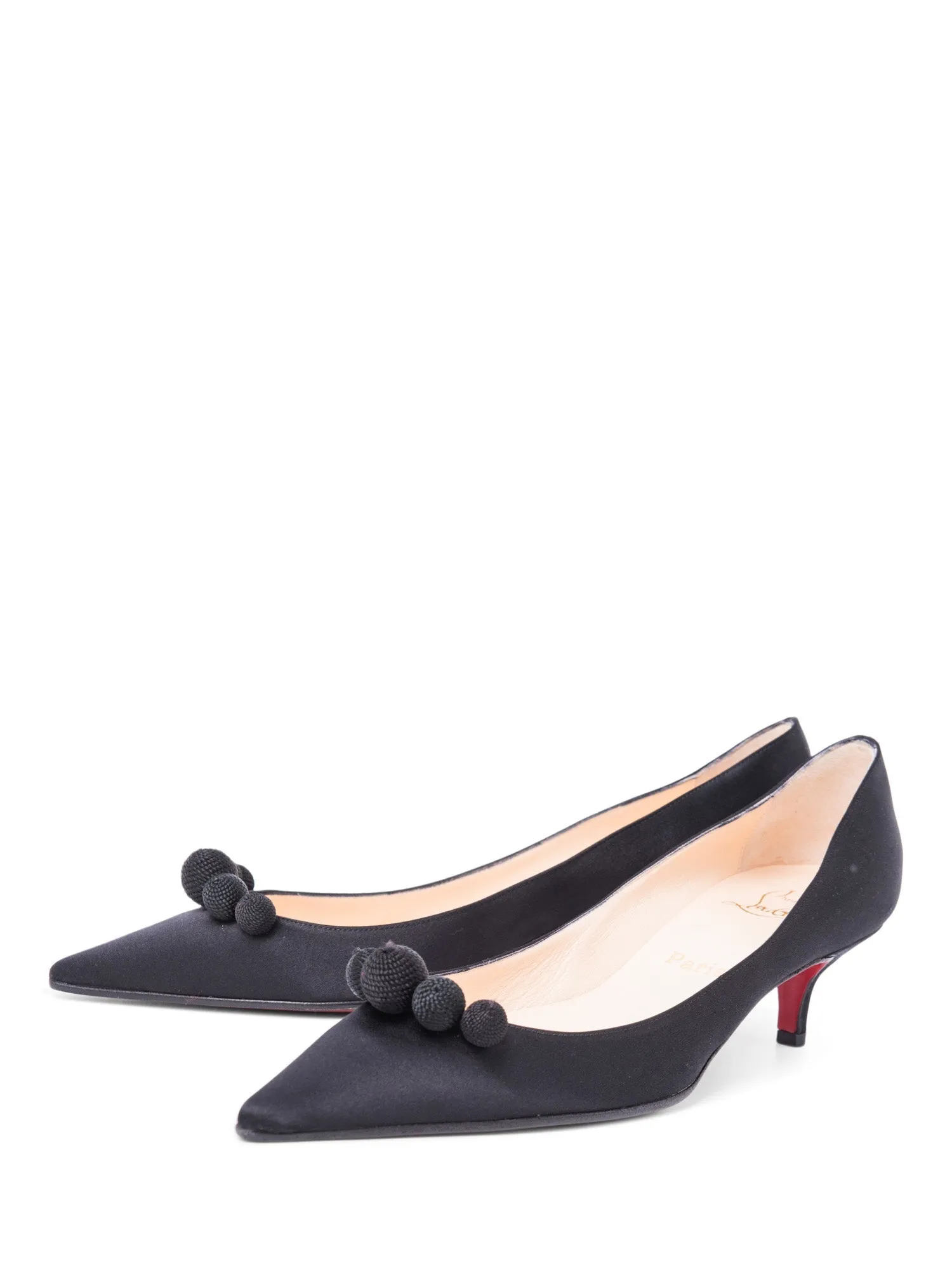Christian Louboutin Silk Embellished Kitten Heel Shoes Black