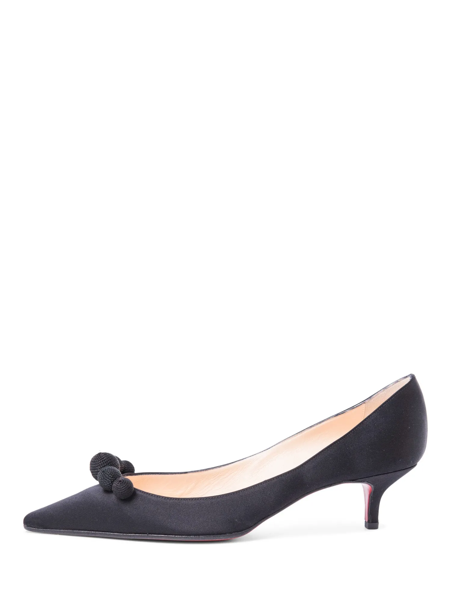 Christian Louboutin Silk Embellished Kitten Heel Shoes Black