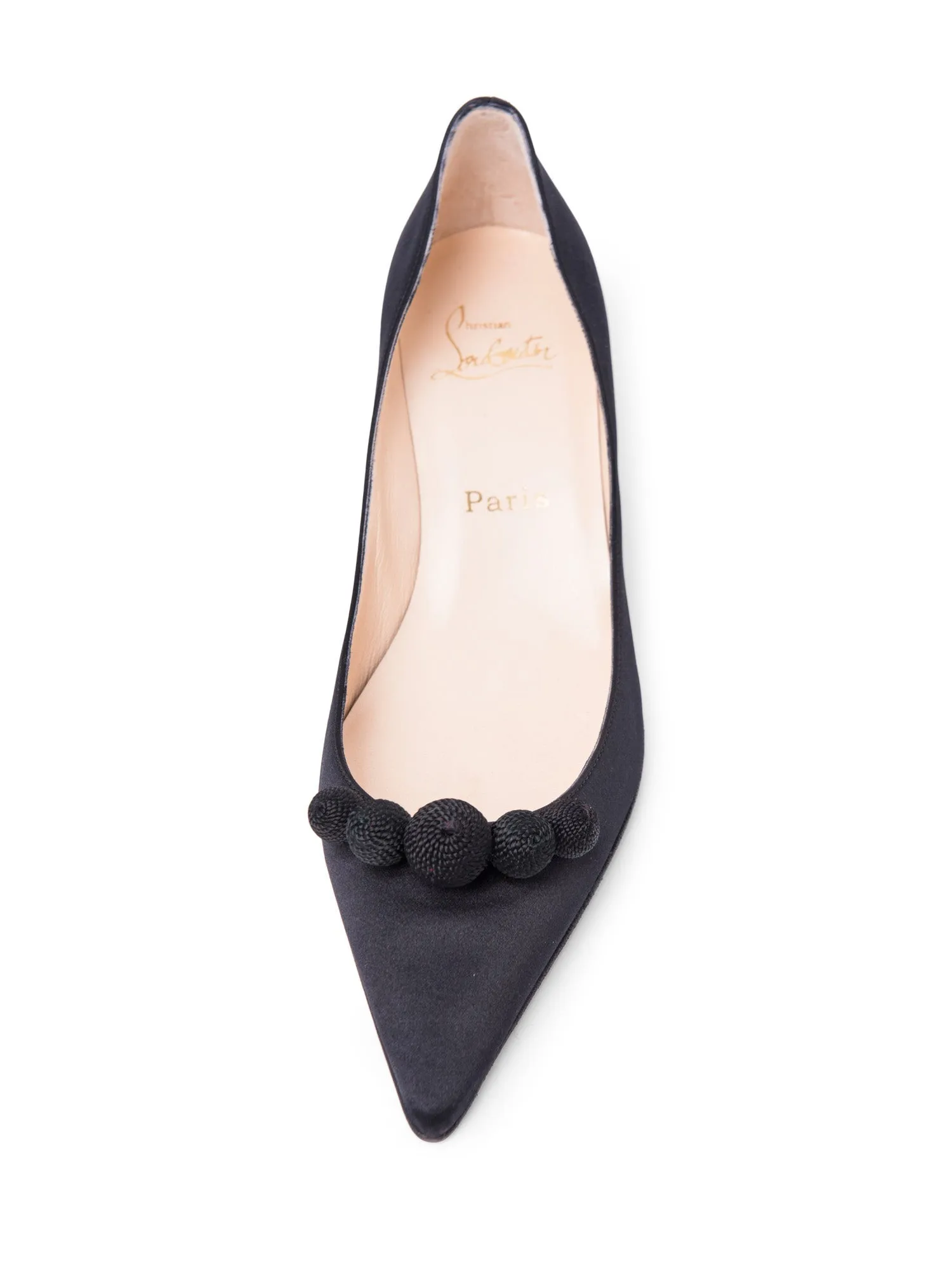Christian Louboutin Silk Embellished Kitten Heel Shoes Black