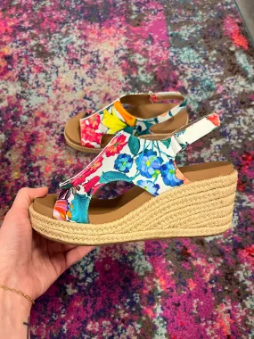Corky's Carley Wedge White Multi Floral Jute
