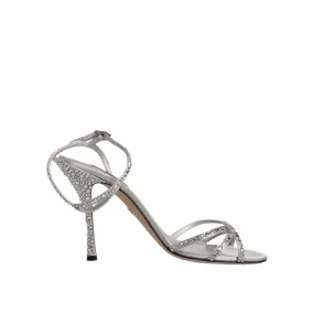 Dolce & Gabbana Silver Crystal Ankle Strap Sandals Shoes