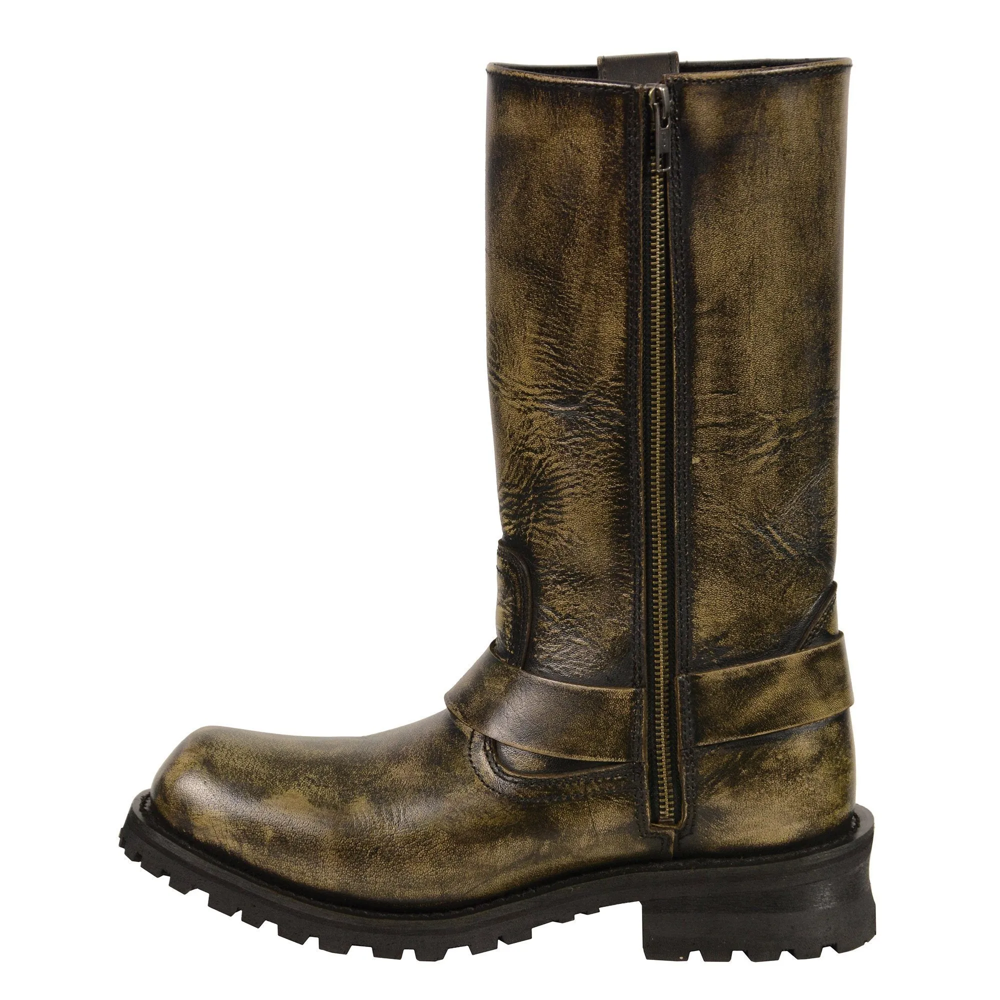 Milwaukee Leather Boots-MBM9005W-Men’s Distressed Brown 11” Inch Classic Harness Square Toe Boot Wide Width