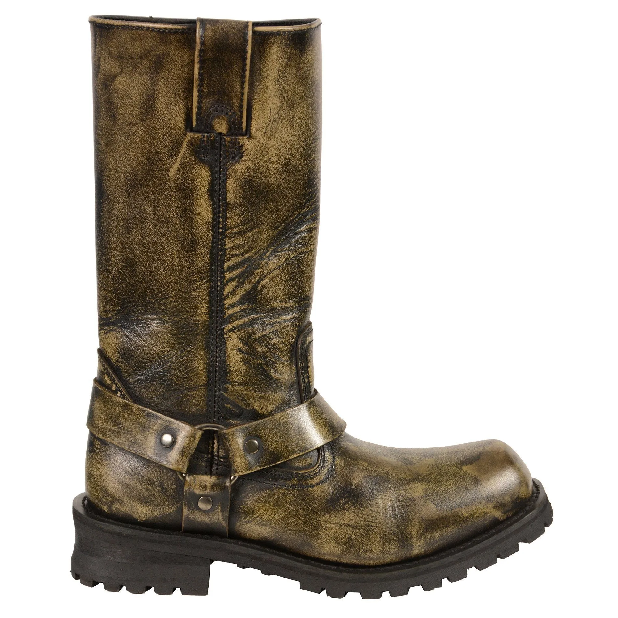 Milwaukee Leather Boots-MBM9005W-Men’s Distressed Brown 11” Inch Classic Harness Square Toe Boot Wide Width