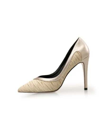 Petite Feet Silk Satin Navy Champagne Dress Heels Pumps AS257