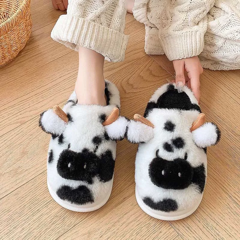 Plus Size Plush Cow Slippers