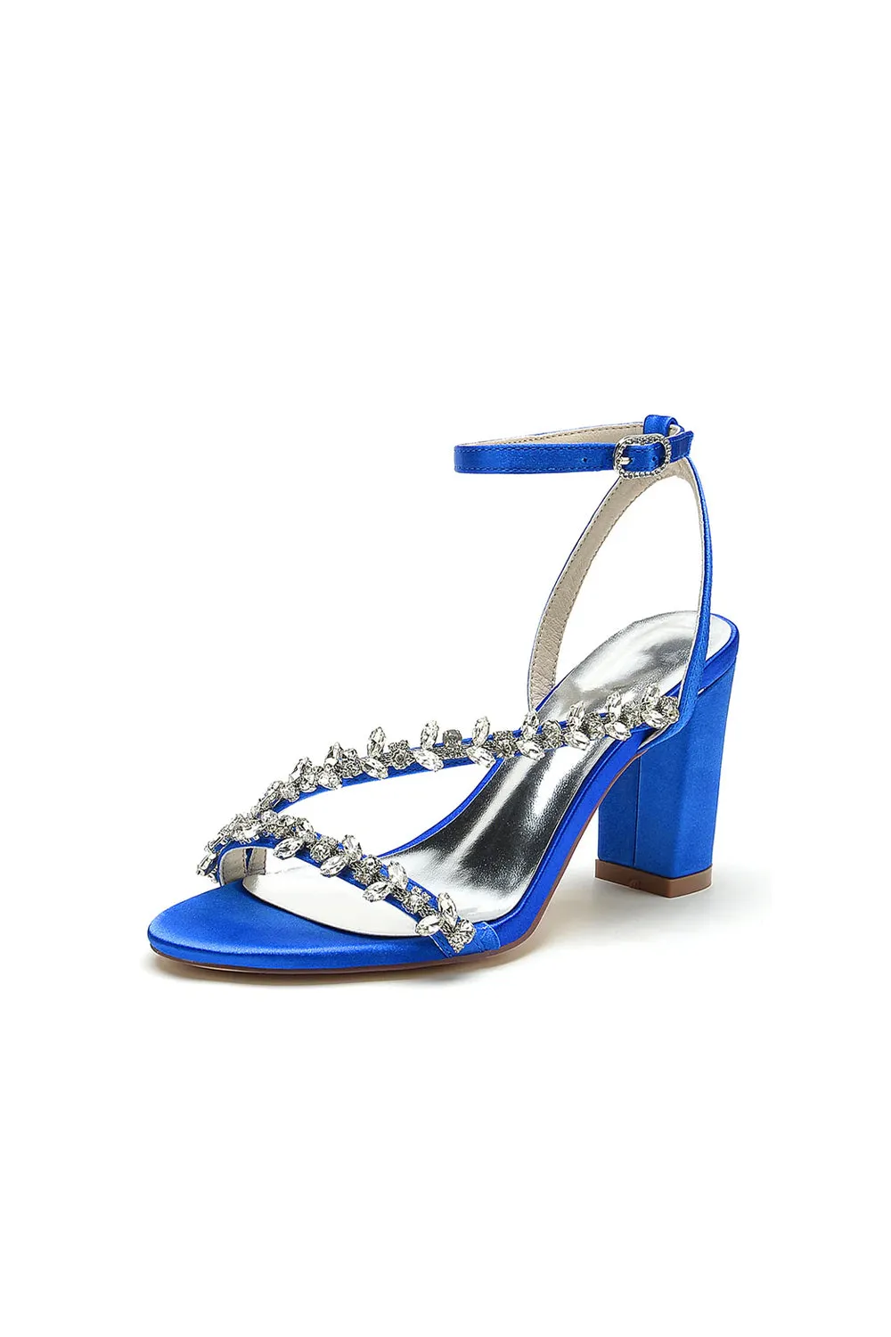 Rhinestone Beaded Ankle Straps Chunky Wedding Shoes