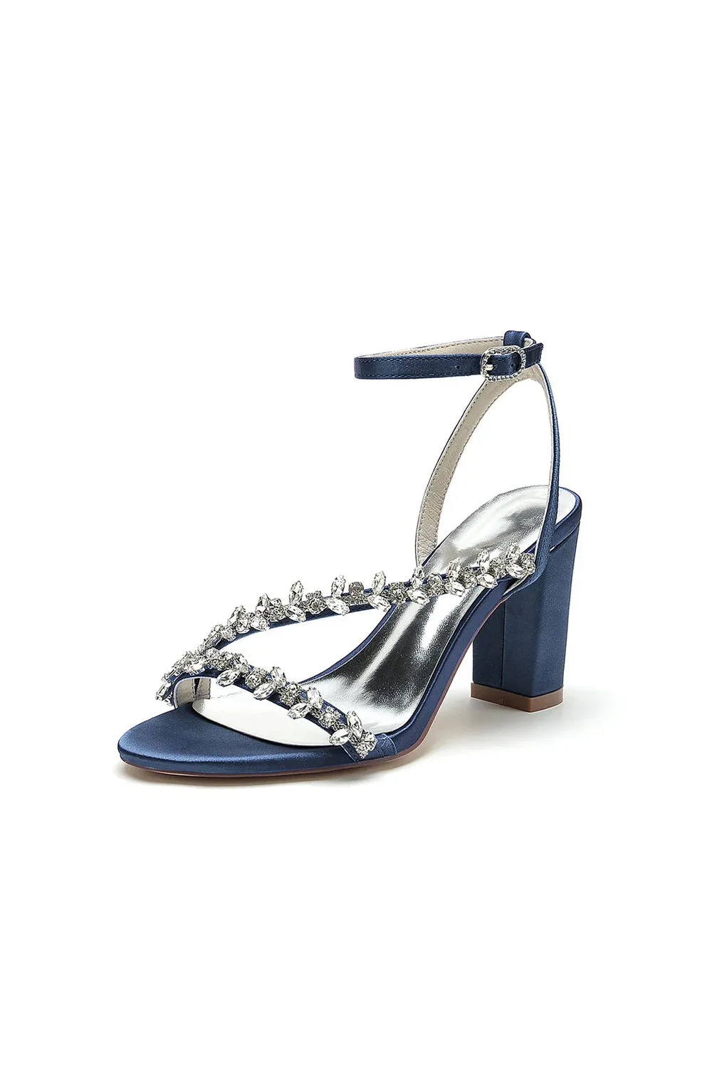 Rhinestone Beaded Ankle Straps Chunky Wedding Shoes