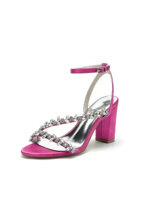 Rhinestone Beaded Ankle Straps Chunky Wedding Shoes