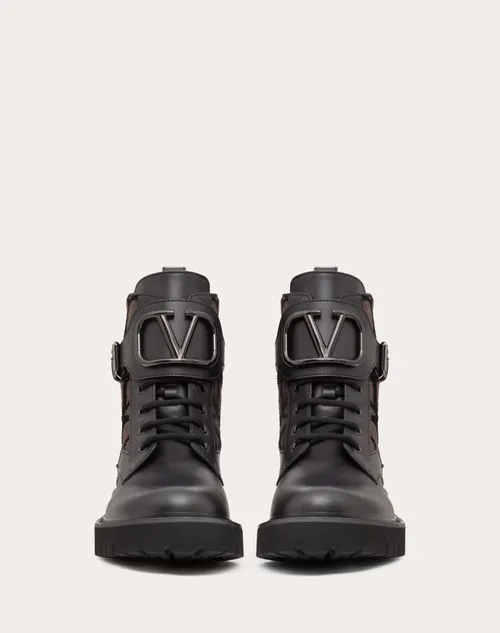 VLOGO SIGNATURE COMBAT BOOT IN CALFSKIN AND TOILE ICONOGRAPHE 35MM