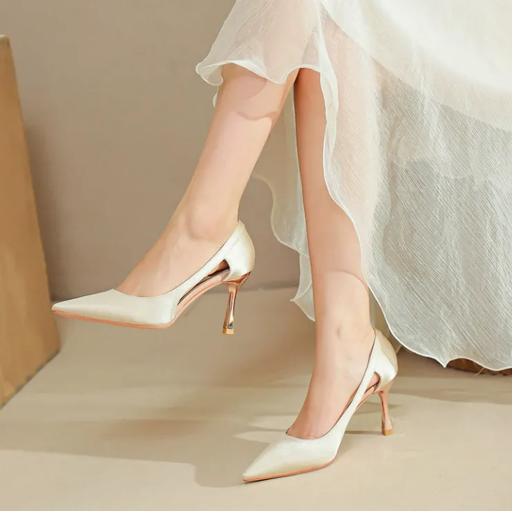 Women's Satin Side Empty Heel Pumps TS308